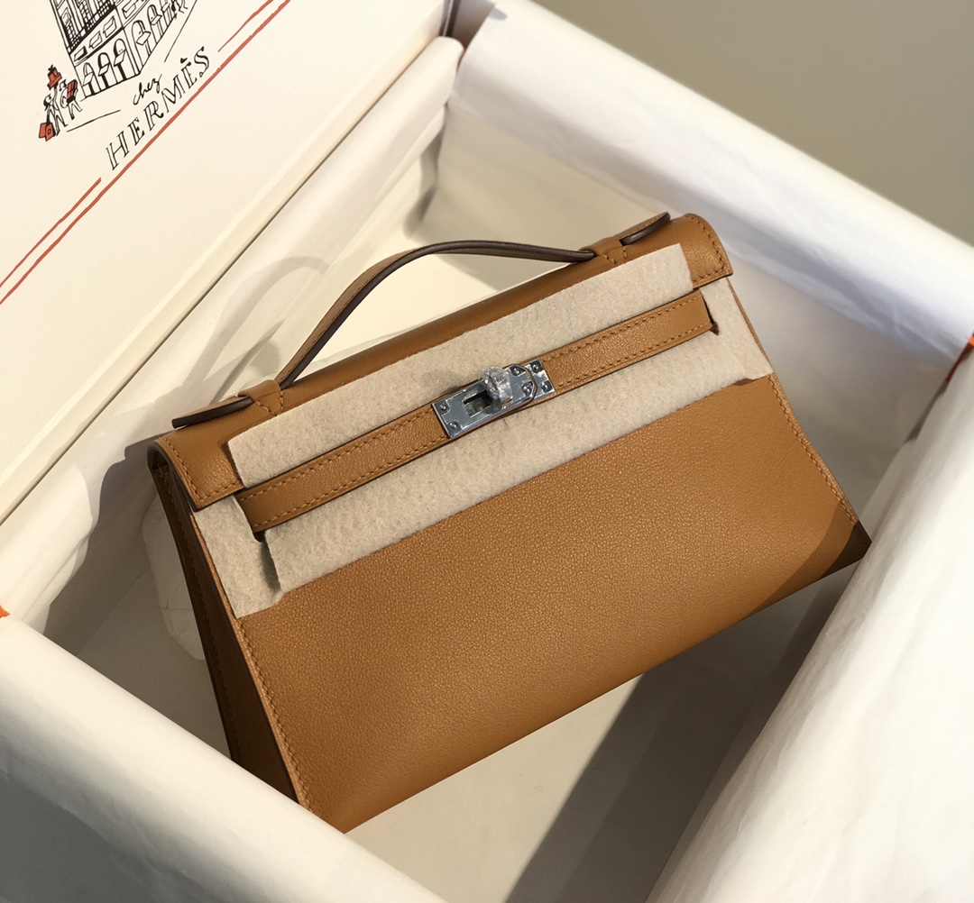 Hermes Mini Kelly Pochette 22cm Bag In Sesame Swift Leather